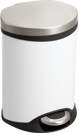 Safco 9900WH Step-On Medical, White; 1.5 Gallon Capacity; Has a unique shape allowing it to fit into room corners to help save on valuable space and is fingerprint proof, ensuring it will always look its best; Rigid plastic liner with built-in bag retainer and the lid closes slowly to prevent slamming of the lid and for a more quiet close; Dimensions 9 1/2