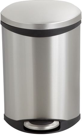 Safco 9901SS Step-On Medical, Stainless Steel; 3 Gallon Capacity; Has a unique shape allowing it to fit into room corners to help save on valuable space and is fingerprint proof, ensuring it will always look its best; Rigid plastic liner with built-in bag retainer and the lid closes slowly to prevent slamming of the lid and for a more quiet close; Dimensions 12
