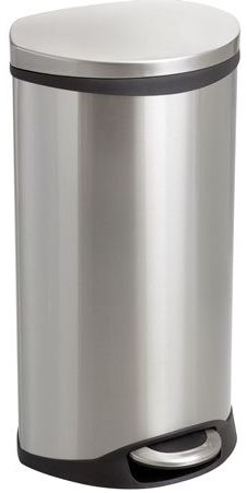 Safco 9902SS Step-On Medical, Stainless Steel; 7.5 Gallon Capacity; Has a unique shape allowing it to fit into room corners to help save on valuable space and is fingerprint proof, ensuring it will always look its best; Rigid plastic liner with built-in bag retainer and the lid closes slowly to prevent slamming of the lid and for a more quiet close; Dimensions 15