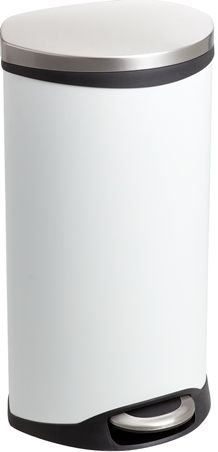 Safco 9902WH Step-On Medical, White; 7.5 Gallon Capacity; Has a unique shape allowing it to fit into room corners to help save on valuable space and is fingerprint proof, ensuring it will always look its best; Rigid plastic liner with built-in bag retainer and the lid closes slowly to prevent slamming of the lid and for a more quiet close; Dimensions 15