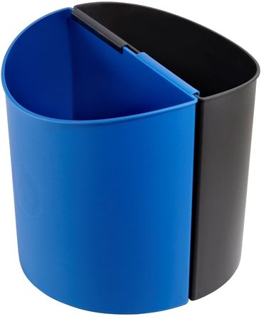 Safco 9927BB Small Deskside Recycling Receptacle, Black and Blue; Easily latch two of these recycling receptacles together for two separate recycling compartments, or one for recycling and one for waste; Use individually for waste or recycling too; Dimensions 13