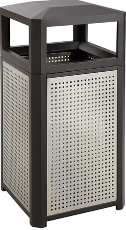 Safco 9934BL Evos Series Steel Receptacle, Black; 38 gallons Volume Capacity; Made of durable steel frames with perforated steel panels; Durable for the outdoors and subtle enough for any large capacity indoor needs; Dimensions 21