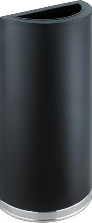 Safco 9940BL Half Round Receptacle; Black Powder Coat Finish; 12.5 gallons Volume Capacity; Slot, Round or Half Circle Lids (all included), they have you covered; Steel Material; GREENGUARD; Dimensions 17 1/2