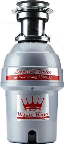 Waste King 9980TC Legend Series 1 Horsepower Disposer, High speed 2800 RPM Permanent Magnet Motor Produces More Power per Pound, Professional 3-Bolt Mount System, 115 Voltage, 60 Hz, 6.0 Current-Amps, Permanent Magnet Motor, 3 Position Stopper/Actuator, Stainless Steel & Celcon Sink Flange, ABS Waste Elbow, UPC 029122998019 (9980-TC 9980 TC)