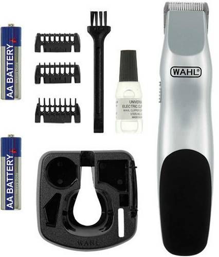 Wahl 9990-502 Pet Battery Trimmer; Self-sharpening, high-carbon steel blades are precision ground to stay sharp longer; Great for touch-ups between regular grooming visits; Easy to hold ergonomic contour design; Includes: Cleaning Brush, Blade Oil, Blade Guard, Scissors, Styling Comb, Barber Comb, Cape, Charger, 2 Hair Clips and Soft Storage Case; UPC 043917099903 (9990502 9990 502 999-0502)