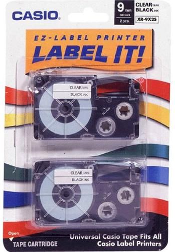 Casio 9X2S Label Printer Tapes 9mm, works with the Casio KL100, KL750, KL7000, KL7200 and the KL8100 electronic labeling systems, Black (9-X2S 9X-2S)