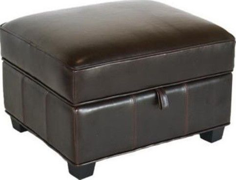 Wholesale Interiors A-136-001-OTTOMAN Agustus Brown Leather Storage Ottoman, Genuine brown bycast leather upholstery, Brown stained hardwood legs, Solid wood frame, Hinged lid with additional safety hinges, Floor protectors on the bottoms of feet, Polyurethane foam cushioning, UPC 878445000394 (A136001OTTOMAN A-136-001-OTTOMAN A 136 001 OTTOMAN)