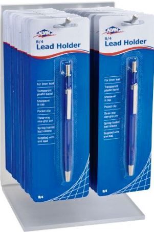 Alvin A136D B/4 Lead Holder Display, Includes Acrylic Peg Hook Counter Display and 24 pieces of B/4 Lead Holder, Harmonized Code 9609900000, Shipping Dimensions 6.75 x 7.00 x 9.75 inches, Shipping Weight 1.00 lb., UPC 088354805502 (A1-36D A13-6D)
