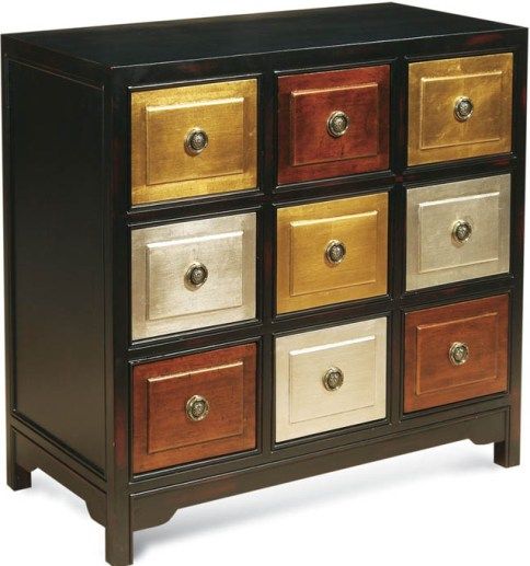 Bassett Mirror A1500EC Accent Tic-Tac-Toe Chest, Made of Wood, Nine Drawers, Transitional Style, Contemporary Decor, Dark Wood Finish, Luxury Class, 36