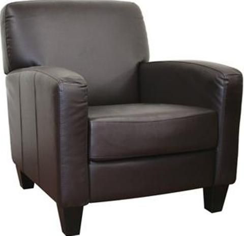 Wholesale Interiors A-150-206-CHAIR Stacie Brown Leather Modern Club Chair, Dark brown bycast leather, Kiln-dried hardwood frame, High density polyurethane foam cushioning, Cushioning is non-removable, Black wood legs with non-marking feet, 17