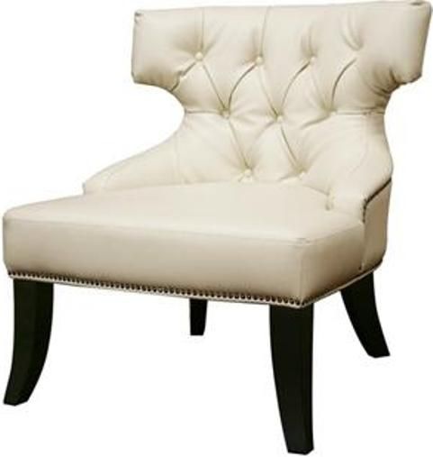 Wholesale Interiors A-172-017 Taft Leather Club Chair, Glossy dark brown leather accent chair, Button tufted design, Antiqued brass nail head trim, Wood frame and legs, Polyurethane foam cushioning, 17.75