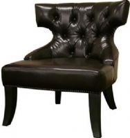 Wholesale Interiors A-172-077 Taft Leather Club Chair, Glossy dark brown leather accent chair, Button tufted design, Antiqued brass nail head trim, Wood frame and legs, Polyurethane foam cushioning, 17.75" Seat Height, UPC 878445009922 (A172077 A-172-077 A 172 077) 