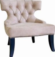 Wholesale Interiors A-172-BH-10 Club Chair Beige MicroFiber, Uniquely cut back support, Button tufted cushions, Special detail trim, Pebbles on back of the chair, Classic wooden legs, 17.75 Seat Height, UPC 878445003296 (A172BH10 A-172-BH-10 A 172 BH 10) 