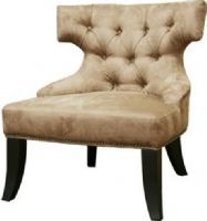 Wholesale Interiors A-172-BH-16 Club Chair Tan MicroFiber, Uniquely cut back support, Button tufted cushions, Special detail trim, Pebbles on back of the chair, Classic wooden legs, 17.75 Seat Height, UPC 878445009915 (A172BH16 A-172-BH-16 A 172 BH 16) 