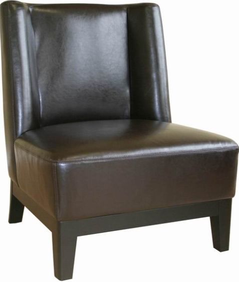 Wholesale Interiors A-179-001-BRN Cloten Leather Armless Accent Chair in Dark Brown, Upholstered in dark brown bicast leather, Frame constructed in solid wood, Inner rubber webbing system for added seat sup, Leg constructed in solid rubber wood with veneer finish, UPC 878445001155 (A179001Brown A-179-001-Brown A 179 001 Brown A179001 A-179-001 A 179 001 A179001BRN A-179-001-BRN A 179 001 BRN)