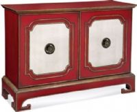 Bassett Mirror A2257EC Model A2257 Hollywood Glam Oneida Steward's Cabinet, Chinese Red Finish, Contrasts uniquely with the silver-toned accents, Sunburst-inspired details add global flair to this storage unit, Wipe down with soft dry cloth, Dimensions 54"W x 20"D x 38"H, Weight 123 pounds, UPC 036155329222 (A2257-EC A22-57EC A2-257EC) 
