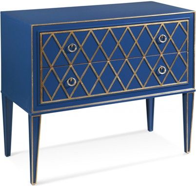 Bassett Mirror A2285EC Model A2285 Hollywood Glam Selby 2 Drawer Hall Chest, Blue & Gold Finish, Dimensions 37