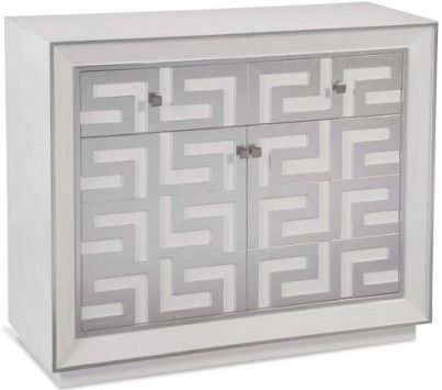 Bassett Mirror A2330EC Model A2330 Loria Hospitality Cabinet, Silver Leaf/White Finish, Double doors and 2 drawers with square knobs, Dimensions 40