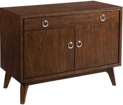 Bassett Mirror A2339EC Model A2339 Omni Hospitality Cabinet, Walnut Finish, Double door cupboard and drawer with modern chrome drop-pulls provide extra storage, Dimensions 40