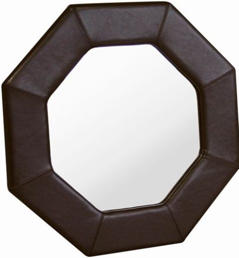 Wholesale Interiors A-58-001 Mirror Edgar Octagon Leather Frame Mirror in Dark Brown, Full leather with durable polyurethane coated, Simple and elegant design, UPC 878445002923 (A58001Mirror A-58-001-Mirror A 58 001 Mirror)