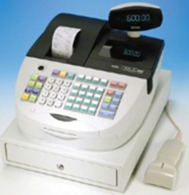 Royal A601SC Remanufactured Alpha 601SC Electronic Cash Register wiht Barcode Scanner, Built-in counterfeit currency detector, 99 departments, 1,000 PLU's, Alphanumeric single-station thermal printer (57 or 58mm), Alphanumeric two-line clerk and one-line rear customer displays, Four-bill, five-coin locking cash drawer with removable coin tray (A-601SC A601 SC A601-SC Adler)