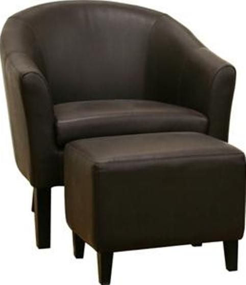 Wholesale Interiors A-72-206 Koala Bonded Leather Accent Chair and Ottoman Set in Dark Brown, High-density polyurethane foam cushioning provides ultimate comfort, Curved back gives the club chair a classic and timeless look, Durable wood frame construction will hold up for years, Sturdy wooden legs in black lacquer finish provide remarkable stability, 16