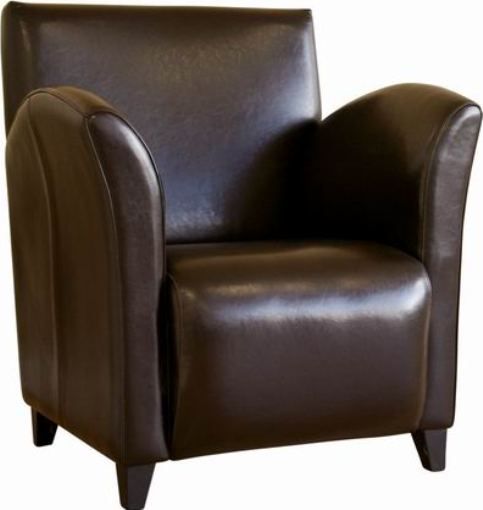 Wholesale Interiors A-81-001-DK-BRN Flavius Leather Accent Chair in Dark Brown, Durable polyurethane coated leather, Hardwood frame, High density foam padding, Rubber webbing interior support, Elegant panel stitching on the back and side, 16.5