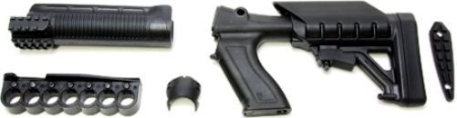 ProMag AA870SC Archangel Tactical Stock System for Remington 870 with Shell Carrier; Extremely durable construction, yet weighs only 2.5 lbs.; 6 position buttstock; Ergonomic pistol grip with storage; Tunable, interchangeable-insert recoil pad  soft and firm inserts included; Molded in QD sling swivel hardpoints  L&R; Detachable cheek riser; AA112, 7-place shell carrier included;  UPC 708279010620 (AA-870SC AA 870SC AA870-SC AA870 SC)