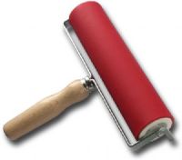 Heritage Arts AB13070 Professional Hard Rubber Brayer 2" x 8"; Strong, hard wearing roller made from nickel-plated flat iron; Fitted with a wooden handle and high quality water and oil resistant core, riding in special plastic bearings for smooth rolling; Built-in stand designed to lift roller off table when not in use; UPC 088354119647 (HERITAGEARTSAB13070 HERITAGE ARTS AB13070 AB 13070 AB-13070) 