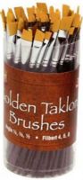 Alvin AB420D Golden Taklon Angles & Filberts Brush Assortment, Lacquered wood handles are non-toxic, Great classroom packs, Seamless nickel plated brass ferrules, Short handles with a high gloss black lacquer finish, Suitable for all types of media,  8¼"H x 4¼" diameter, 72 total pieces: 12 each of angular shaders ¼", 3/8", ½", and 12 each of filbert 4, 6, 8, UPC 088354806165 (AB420D AB-420D AB 420D) 