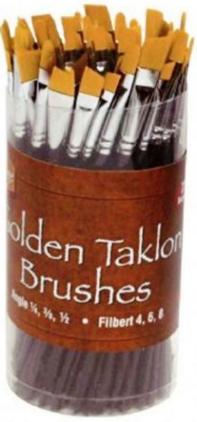 Alvin AB420D Golden Taklon Angles & Filberts Brush Assortment, Lacquered wood handles are non-toxic, Great classroom packs, Seamless nickel plated brass ferrules, Short handles with a high gloss black lacquer finish, Suitable for all types of media,  8