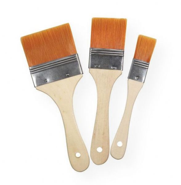 Heritage Arts ABP106 3-Piece Short Handle Gesso/Basecoat Brush Value Set; Value set includes three short handle gesso/basecoat brushes with golden taklon bristles: flats in 1