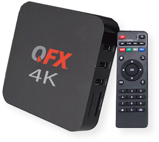 QFX ABX-10 Android Tv Box With Antenna Included; Black;  Android 6.01; RK3229 Quad Core Cortex A7 CPU; ARM Mali 400 GPU; 1GB DDRIII Memory; 8GB Nand Flash; 802.11 b/g/n WiFi; 10/100 Wired Ethernet; Infrared Remote Control;  HDMI 2.0 Supports 4K; SD Card Slot; 4 USB Ports; 2 High Speed 2.0 USB; UPC 606540035139 (ABX-10 ABX10 ABX-10TVBOX ABX10TVBOX ABX10QFX ABX10-QFX)