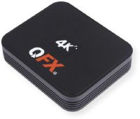 QFX  ABX-12 Android TV Box & WiFi Wireless Router; Black;  Amlogic S905X Quad Core; ARM Cortex A53 2 Gigahertz; 1GB DDRIII Memory; 8GB Nand Flash; Android; 802.11 b/g/n WiFi; 10/100/1000 Wired Ethernet; Infrared Remote Control;  HDMI 2.0 Supports 4K; 2 High Speed 2.0 USB; SPDIF Output; Kodi Installed; UPC 606540035382 (ABX-12 ABX12 ABX-12TVBOX ABX12TVBOX ABX12QFX ABX12-QFX) 