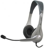 Cyber Acoustics AC-201 Speech Recognition Stereo Headphones Headset with Boom Microphone, Silver, Binaural, Semi-Open, Wired, Dynamic Technology, Noise Cancelling, Leatherette Ear Pads, 7ft cord, PC Multimedia use, Gold Plated Connectors, Mute Button, Headphones 20-20000 Hz Response Bandwidth, Headphones 32 Ohm Impedance, UPC 0646422100821 (AC201 AC 201) 