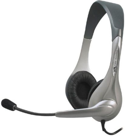 Cyber Acoustics AC-201 Speech Recognition Stereo Headphones Headset with Boom Microphone, Silver, Binaural, Semi-Open, Wired, Dynamic Technology, Noise Cancelling, Leatherette Ear Pads, 7ft cord, PC Multimedia use, Gold Plated Connectors, Mute Button, Headphones 20-20000 Hz Response Bandwidth, Headphones 32 Ohm Impedance, UPC 0646422100821 (AC201 AC 201)