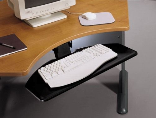 Bush AC99801-03 Articulating Keyboard, Galaxy Finish, Accommodates both keyboard and mouse, Retracts under desk surface when not in use, Two non-slip strips on keyboard shelf, 5.3