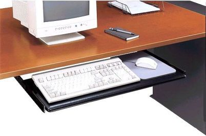 Bush AC99808 Universal Keyboard Shelf, Black Finish, Surface is mouseball trackable, Slip resistant Soft Touch painted surface, Mounts to Series A & C desks, Holds keyboard and mouse, Ball-bearing slides with out-stop, Dimensions 30 1/4