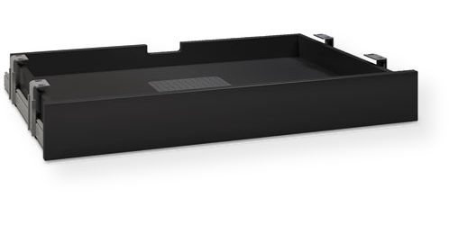Bush AC9985503 Enterprise Collection Multipurpose Drawer; Can be used as a keyboard drawer, laptop docking station, or pencil drawer; Height-adjustable brackets; Ventilated bottom shelf allows air flow; Meets ANSI/BIFMA standards for safety and performance in place at time of manufacturer; Drop design drawer front acts as a wrist rest; Smooth and durable ball bearing drawer suspensions; Color: Black; Overall Width: 27 1/8