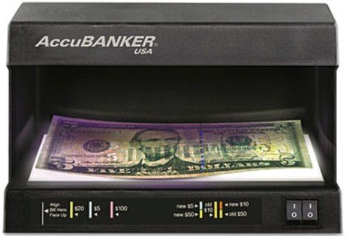 AccuBANKER D63 Compact Counterfeit Detector (UV/WM), Compact Design, Powerful ultra violet light detector, Large Watermark Screen, Two 9 W Ultraviolet lamps, Security Thread Identification label, Specifically designed to protect the user from direct eye exposure to the UV rays, UPC 097241381630 (ACCUBANKERD63 ACCUBANKER-D63 D-63 D 63)