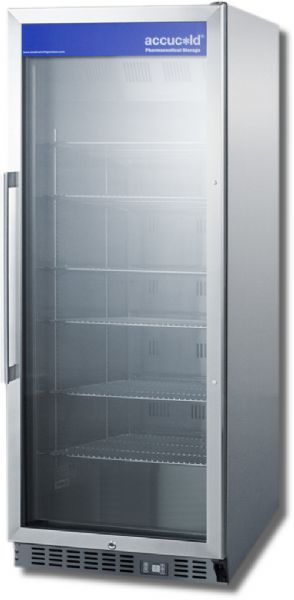 Summit ACR1151 Mid-Sized Pharmaceutical Refrigerator; Commercially approved, ETL-S listed to ANSI-NSF Standard 7 and meets UL-471; Frost-free, no-frost operation ensures minimum user maintenance; Glass door, tempered glass door with stainless steel trim provides heat-safe view of interior contents; Adjustable shelving accommodates virtually any size with convenient cantilevered system; UPC 761101050348 (SUMMITACR1151 SUMMIT ACR1151 SUMMIT-ACR1151)