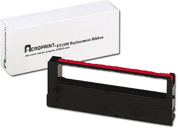 Acroprint 39-0129-000 Ink Ribbon For ES1000/ATR420 Electronic Totalizing Payroll Recorder Red/Black; For use with Acroprint electronic payroll recorder model ES1000; Accurate clear output; Device Types: Time Clock; Color: Black, Red; OEM/Compatible: OEM; Dimensions 1.3
