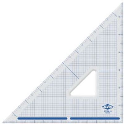 Alvin ACT450-10 Triangle 10-inch with Cutting 45/90, Durable clear acrylic features stainless steel cutting edge, Printed grid includes inch markings and centering lines, Ideal for both right- and left-handed users, No-slip strips on one side for a stay-put grip, flip over for easy sliding, UPC 088354809814 (ACT45010 ACT450 10 ACT-450-10 ACT 450-10 ACT-450)
