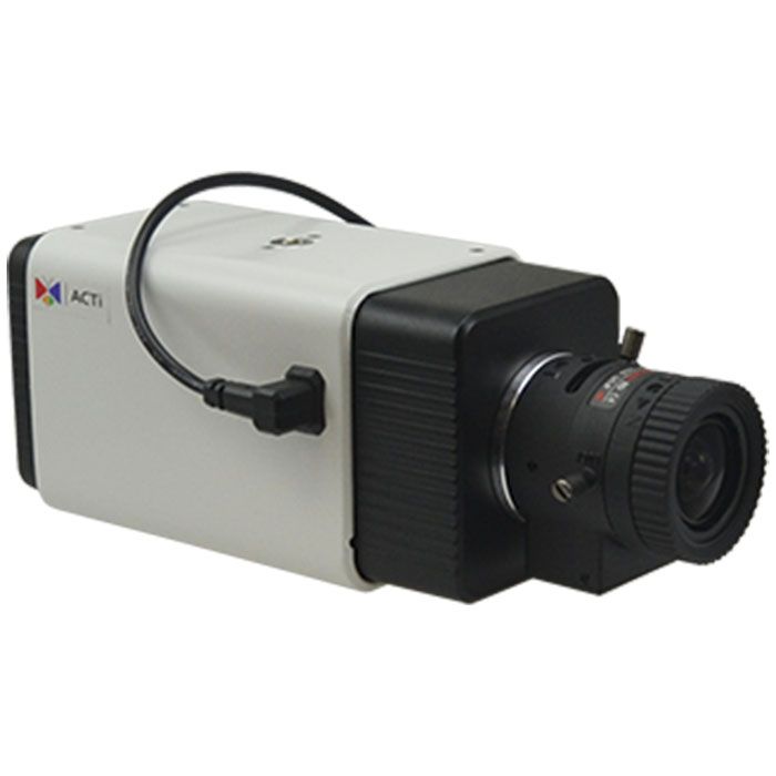 ACTi A24 Box with D/N, Extreme WDR, SLLS, Vari-focal Lens, 5MP; 5 Megapixel; Day and Night with Superior Low Light Sensitivity; Vari-focal Lens with f3.6-10mm/F1.5-F2.8, P-Iris; Extreme WDR; H.265 Compression; Wide Angle; Event trigger, response and notification; Dimensions: 12.5