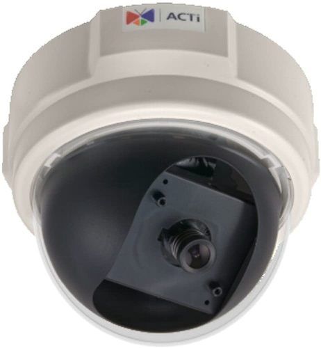 ACTi D52 Indoor Dome with Fixed Lens, 3MP, f3.6mm/F2.0, H.264, 1080p/30fps, DNR, PoE; 2048x1536 Resolution at 15 fps; 3.6mm Fixed Lens with f/2.0 Aperture; 70.8 degrees Horizontal Field of View; Simultaneous Dual Streaming; Video Motion Detection in 3 Zones; 4 Configurable Privacy Masking Regions; Multiple Image Enhancements; 1/3.2