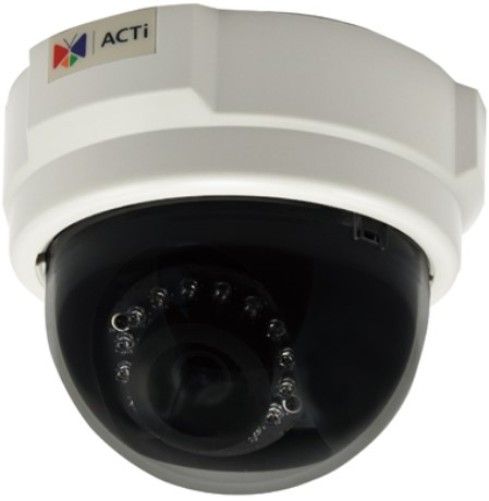 ACTi E54 Indoor Dome with Day and Night, 5MP, Adaptive IR, Basic WDR, Fixed lens, f3.6mm/F1.8, H.264, 1080p/30fps, DNR, PoE; 5 Megapixel; Day and Night with Adaptive IR LED; Event trigger, response and notification; Progressive scan CMOS sensor; Minimum illumination of 0 lux with IR LED On; Built-in f3.6mm/F1.8 MP fixed lens allows you to record footage at 15 fps at 2592x1944 resolution; Video motion detection; UPC: 888034000636 (ACTIE54 ACTI-E54 ACTI E54 INDOOR DOME 5MP)