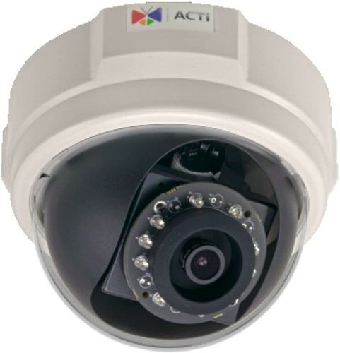 ACTi E59 Dome Camera with Night Vision, 10MP, Adaptive IR, Basic WDR, Fixed Lens, f3.6mm/F1.8, H.264, 1080p/30fps, DNR, PoE; 3648x2736 Resolution at 7 fps; 3.6mm Fixed Lens with f/1.8 Aperture; 101.4 degree Horizontal Field of View; Multiple Image Enhancements; Video Motion Detection with Alarms; Privacy Masking for Custom Viewing; 1/3.2