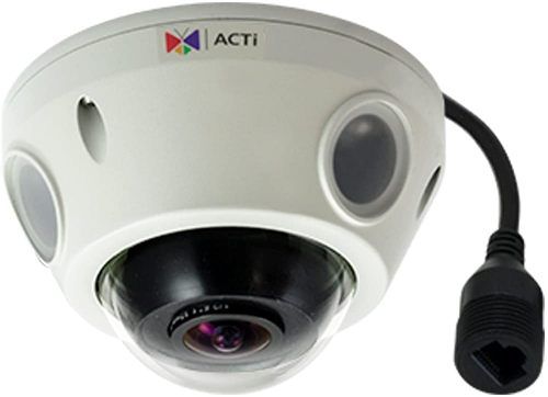 ACTi E925 Outdoor Mini Fisheye Dome with Day and Night, 5MP, Adaptive IR, Basic WDR, Fixed Lens, f1.19mm/F2.0, H.264, 2D+3D DNR, Audio, MicroSDHC/MicroSDXC, PoE, IP68, IK10, EN50155; 2592 x 1944 Resolution at 15 fps; IR LEDs for Up to 49.2' of Night Vision; 1.19mm Fixed Fisheye Lens; 189 degrees and 115.3 degrees Viewing Angles; 3.5mm Audio Input for Line/Mic-In; microSD slot Supports Edge Storage; UPC: 888034007086 (ACTIE925 ACTI-E925 ACTI E925 OUTDOOR MINI DOME 5MP)
