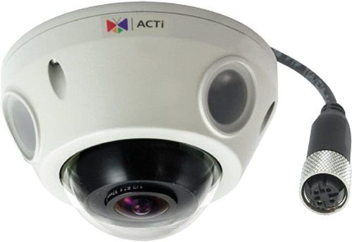 ACTi E925M Outdoor Mini Fisheye Dome with Day and Night, 5MP, Adaptive IR, Basic WDR, M12 connector, Fixed lens, f1.19mm/F2.0, H.264, 2D+3D DNR, Audio, MicroSDHC/MicroSDXC, PoE, IP68, IK10, EN50155; 2592 x 1944 Resolution at 15 fps; IR LEDs for Up to 49.2' of Night Vision; 1.19mm Fixed Fisheye Lens; 189 degrees and 115.3 degrees Viewing Angles; 3.5mm Audio Input for Line/Mic-In; microSD slot Supports Edge Storage; UPC: 888034007086 (ACTIE925M ACTI-E925M ACTI E925M OUTDOOR MINI DOME 5MP)