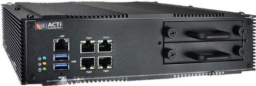 ACTi MNR-110P Transportation Standalone NVR with 4-port PoE Connectors, 4-Channel 2-Bay, Recording Throughput 300 Mbps, Shock Detection with built-in G-sensor, HDMI and VGA Port, Remote Access, Video Export via USB, 4-Channel Synchronized Playback, Supports External Storage, Audio, DI/DO, DC 8-36V, EN50155; 2-bay Desktop Standalone NVR; 4 Maximum Number of Video Devices; 4 Free License; UPC: 8880340110P45 (ACTIMNR110P ACTI-MNR110P ACTI MNR-110P VIDEO RECORDERS)